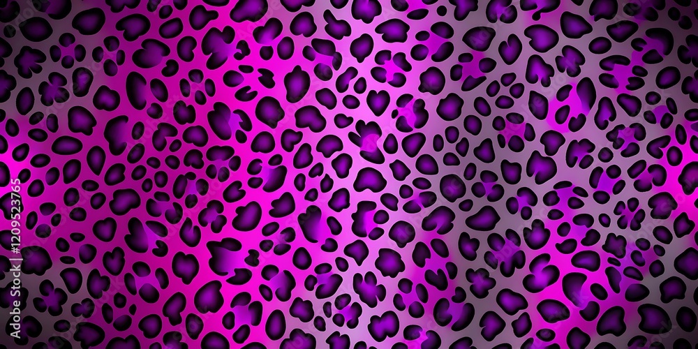 Vibrant purple neon leopard print with bold black outlines and metallic sheen on a dark grey background Vibrant purple neon leopard print with bold black outlines and metallic sheen on a dark grey background
