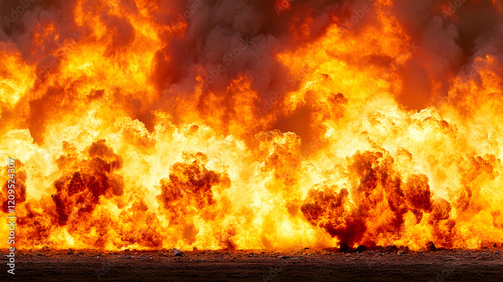 Fototapeta premium Fiery Inferno Wall of Flames, fire, blaze, burning, combustion, heat