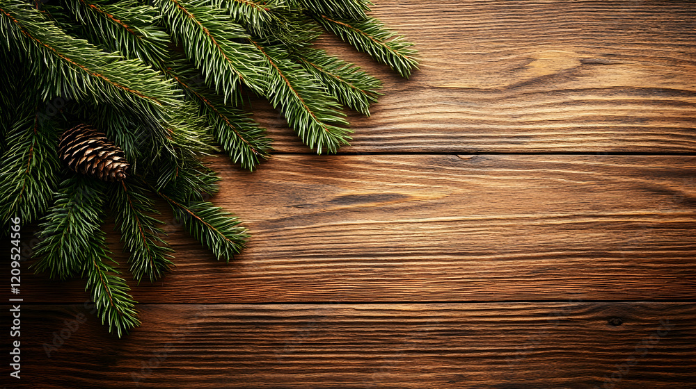 Rustic Wooden Background with Pine Branches and Cone, texture, christmas, winter, holiday, fir Rustic Wooden Background with Pine Branches and Cone, texture, christmas, winter, holiday, fir
