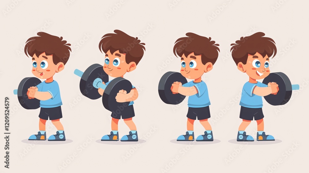 Young Boy Training with Dumbbells for Muscle Growth and Fitness Young Boy Training with Dumbbells for Muscle Growth and Fitness