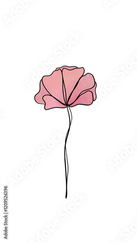 pink ink and watercolor floral line art. digital art design element.