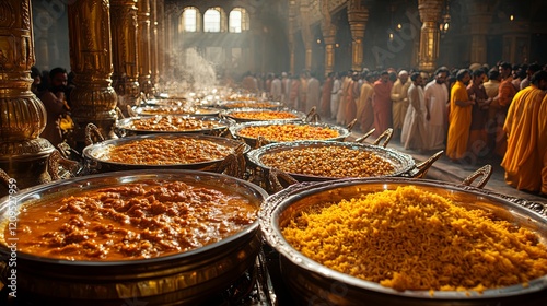 Golden Temple Langar Hall with Abundant Food Serving photo