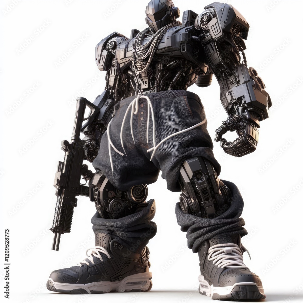 3d robot that looks tough, but still looks fashionable in Streetwear style