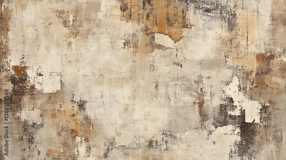 Obraz premium Abstract Brown Beige Wall Art, Rustic Grunge Design, Distressed Texture Print, Vintage Look, Weathered Surface