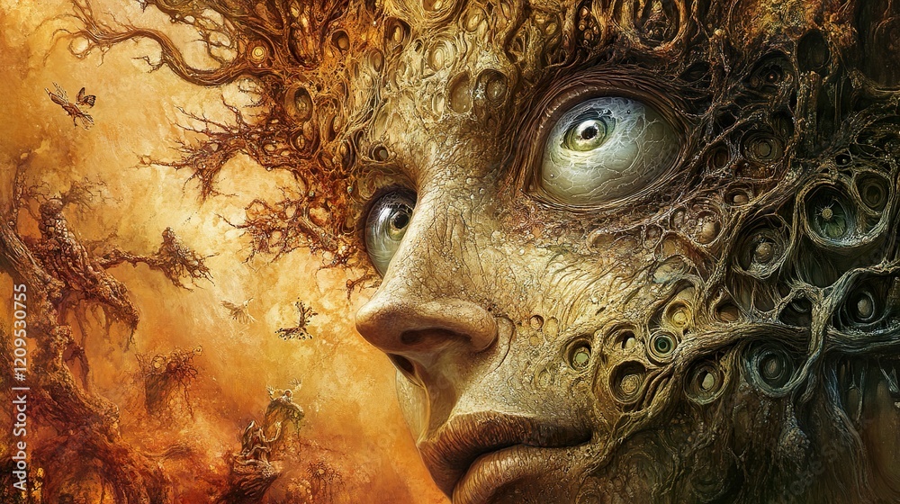 Surreal Face Emerging from Roots: A Digital Fantasy Painting Surreal Face Emerging from Roots: A Digital Fantasy Painting