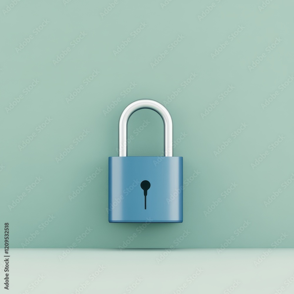 Fototapeta premium Blue padlock on a soft green background.