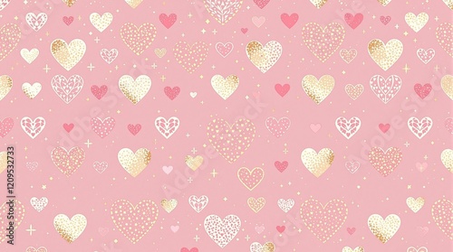 pink and gold seamless pattern with heart motifs for valentines day, wedding invitations, greeting cards, marketing materials
