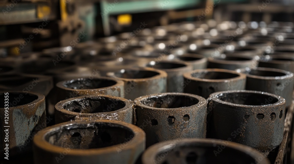 Rows of Industrial Cast Iron Parts Rows of Industrial Cast Iron Parts