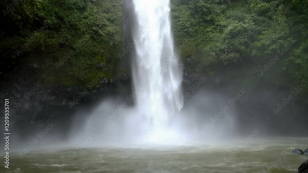 Vista desde la base de una cascada en medio del bosque Vista desde la base de una cascada en medio del bosque