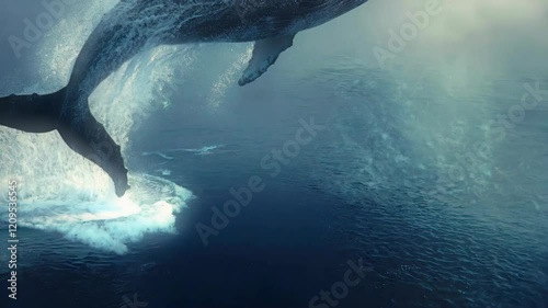 Witness a humpback whale leaping out of the water beautifully in the ocean.