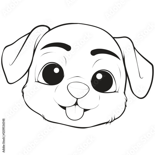 Head Dog Character Illustration, Coloring Book Page with Dog, Coloring page outline of a cute dog, coloring page with Animal character.