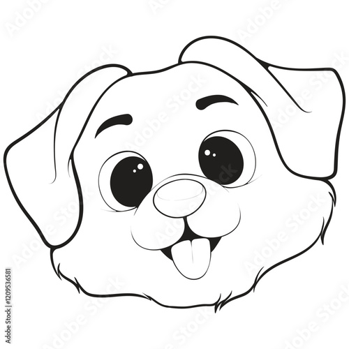 Head Dog Character Illustration, Coloring Book Page with Dog, Coloring page outline of a cute dog, coloring page with Animal character.