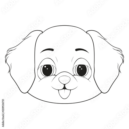 Head Dog Character Illustration, Coloring Book Page with Dog, Coloring page outline of a cute dog, coloring page with Animal character.