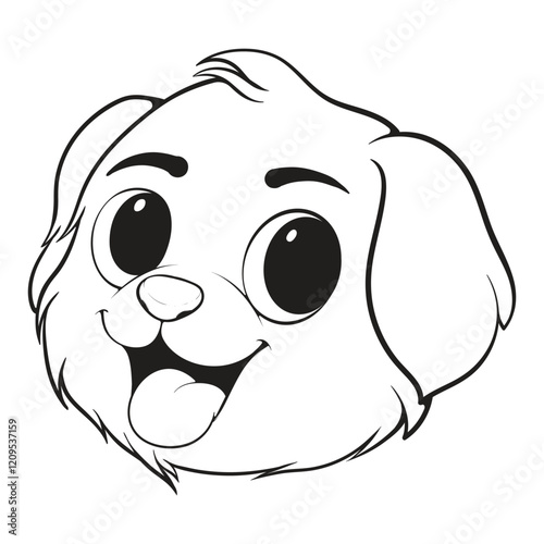 Head Dog Character Illustration, Coloring Book Page with Dog, Coloring page outline of a cute dog, coloring page with Animal character.