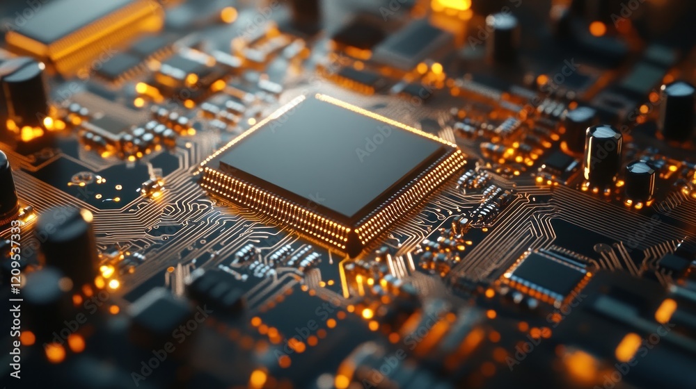 Closeup of a Circuit Board with a Central Processor Closeup of a Circuit Board with a Central Processor