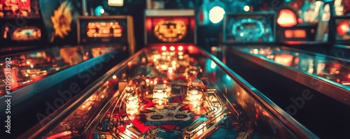 A vintage pinball machine with flashing lights and clanging bells, its addictive gameplay drawing in players of all ages.