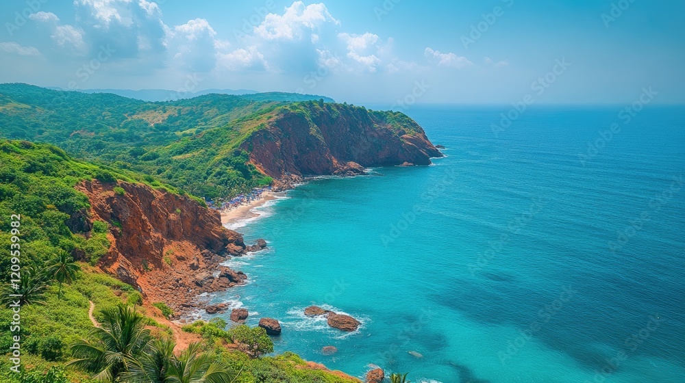 Obraz premium Tropical coast aerial view cliffs, beach, ocean