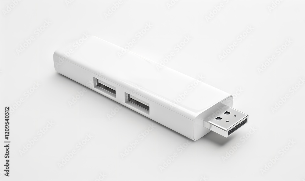 A white USB flash drive set apart against a white backdrop, Generative AI. A white USB flash drive set apart against a white backdrop, Generative AI.