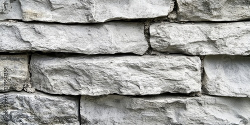 Textured closeup of a grey stone wall with rough, uneven surface, featuring light and dark grey tones, arranged in a horizontally stacked pattern.