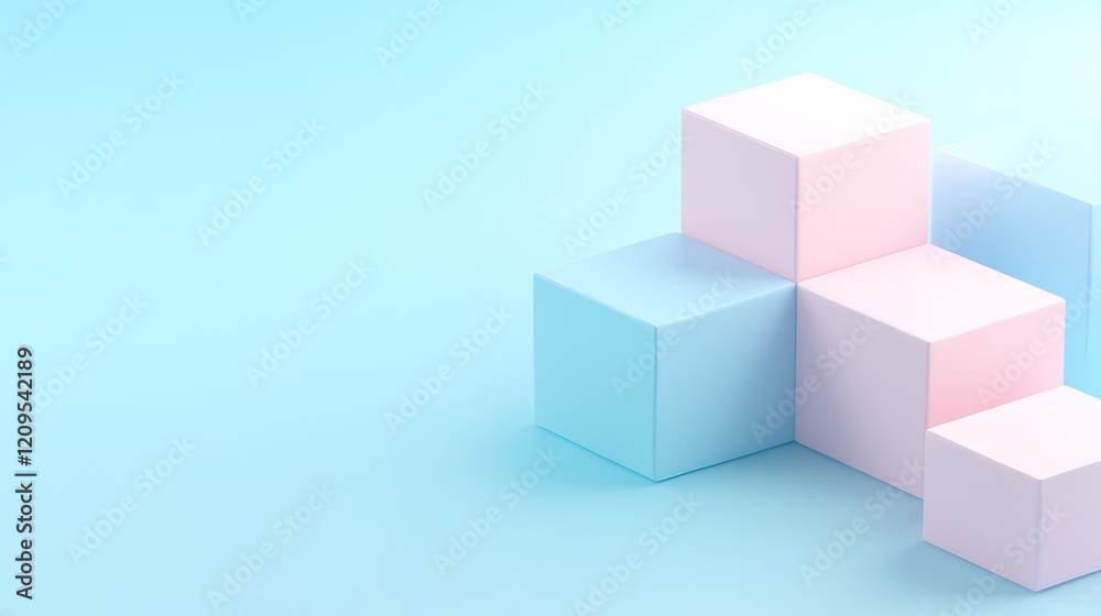 Abstract Arrangement of Geometric Blocks in Soft Pastel Colors on Gradient Background Abstract Arrangement of Geometric Blocks in Soft Pastel Colors on Gradient Background