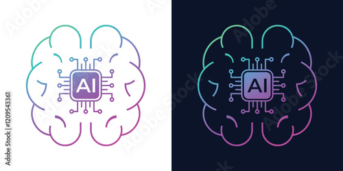 Artificial Intelligence AI Chip in Human Head. Artificial Intelligence icon with Machine learning, digital skills, generative AI, AI technology, algorithm, virtual intelligence and future