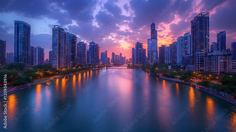 Fototapeta premium Chicago Skyline at Sunset: A Breathtaking Panorama