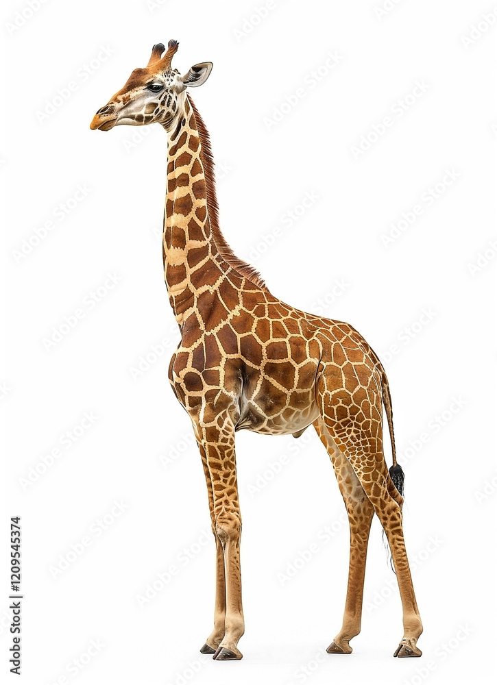 Full body giraffe standing tall on a plain white background isolated animal image Full body giraffe standing tall on a plain white background isolated animal image