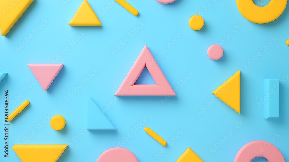 Colorful abstract geometric shapes on a bright blue background creating a vibrant and playful composition Colorful abstract geometric shapes on a bright blue background creating a vibrant and playful composition