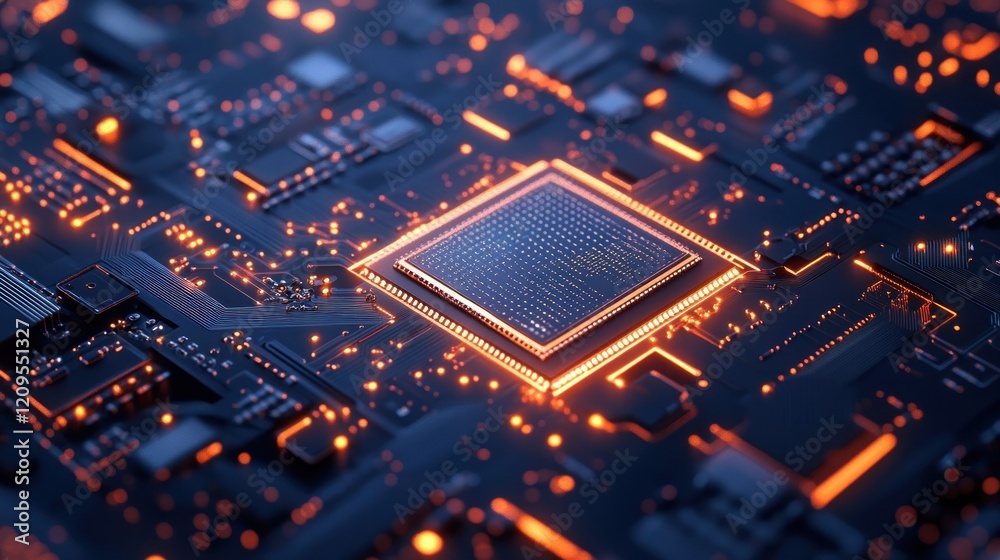 Glowing Circuit Board with Central Processing Unit Glowing Circuit Board with Central Processing Unit