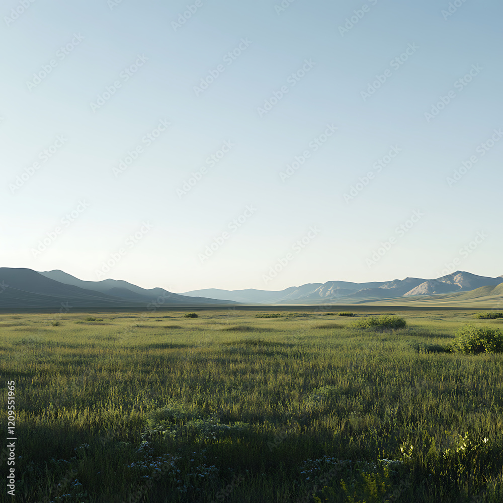 panoramic view of Jade Valley featuring a wide open meadow, distant mountains, and a clear sky panoramic view of Jade Valley featuring a wide open meadow, distant mountains, and a clear sky