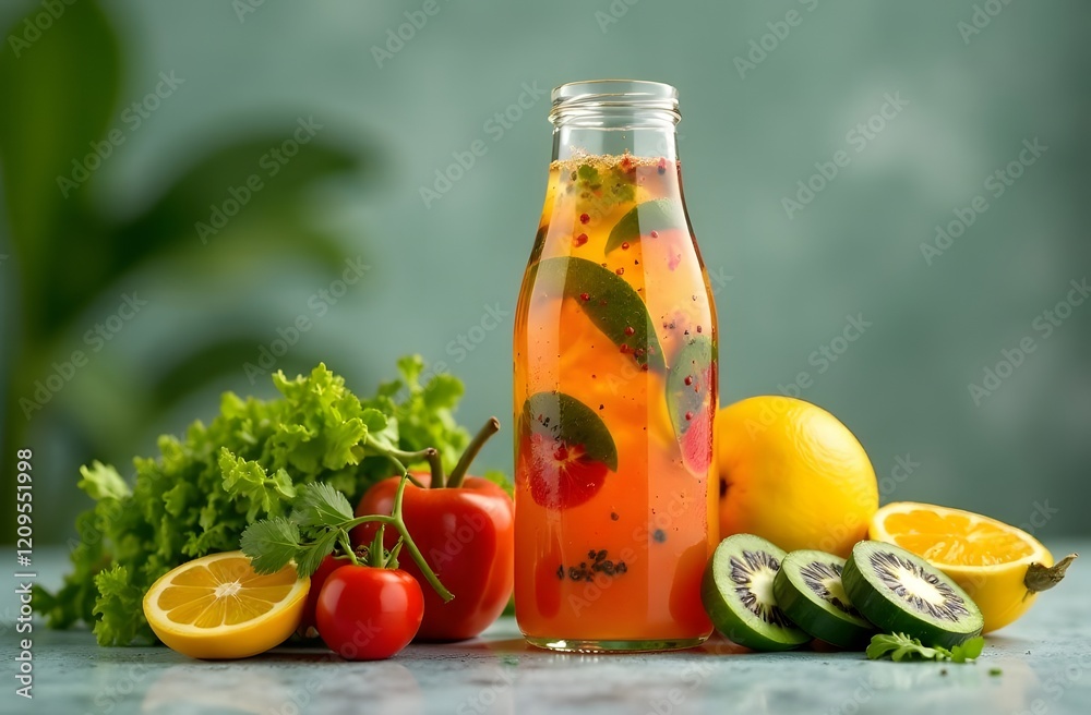Green cocktail of herbs and fruits. Detox Green cocktail of herbs and fruits. Detox
