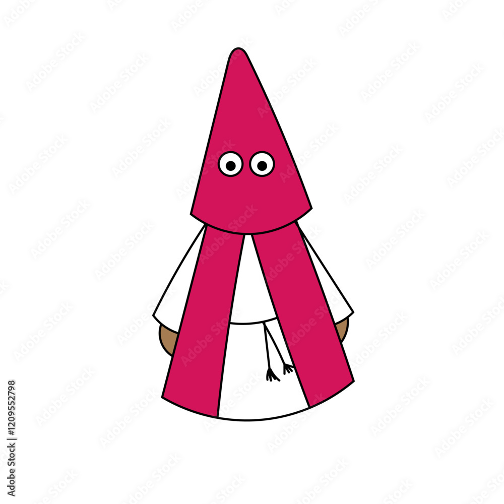 El penitente de la túnica blanca con capirucho y la capa de raso rojo. 
