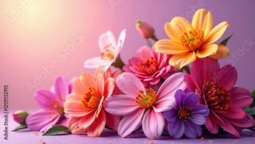 Wallpaper Mural A vibrant bouquet of delicate blossoms, showcasing a spectrum of pastel hues and rich, saturated colors, bathed in soft, warm light. Torontodigital.ca