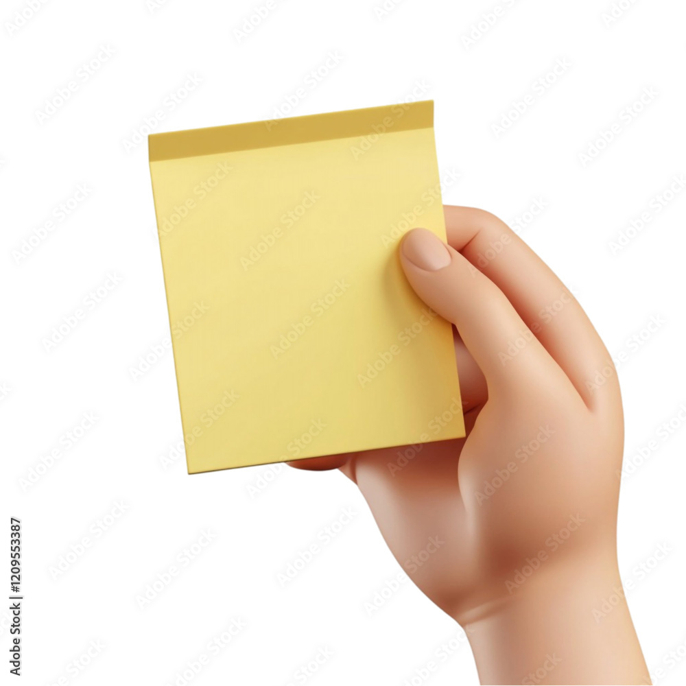 Hand holding yellow sticky note blank reminder message,