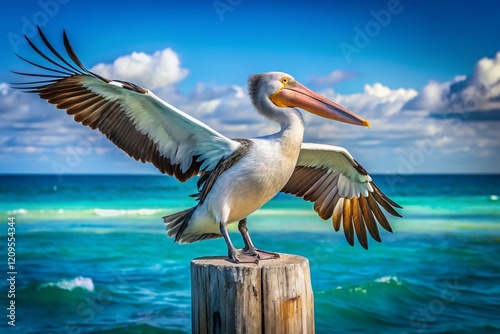 Australian Pelican Wingspan Macro, Western Australia Coastline