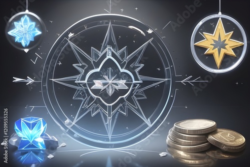 3d glass icon heart star flower gear cross