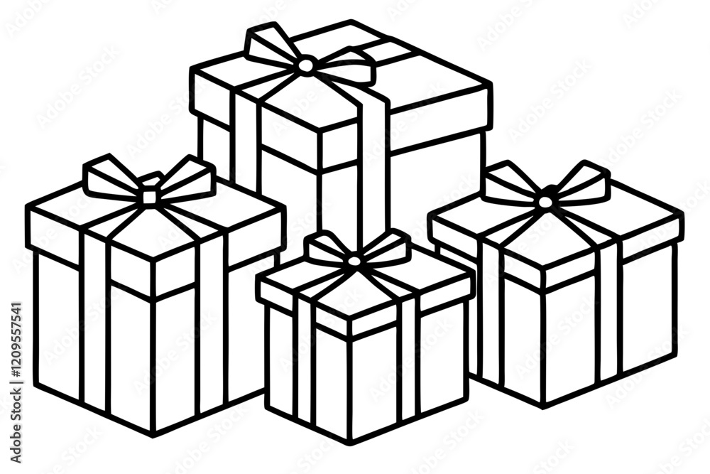 Elegant Gift Box Sketch Set in line art Vector Elegant Gift Box Sketch Set in line art Vector