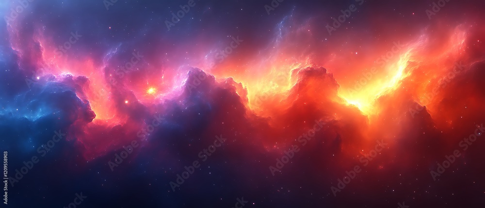 Fototapeta premium Cosmic Nebula, vibrant red and blue hues.