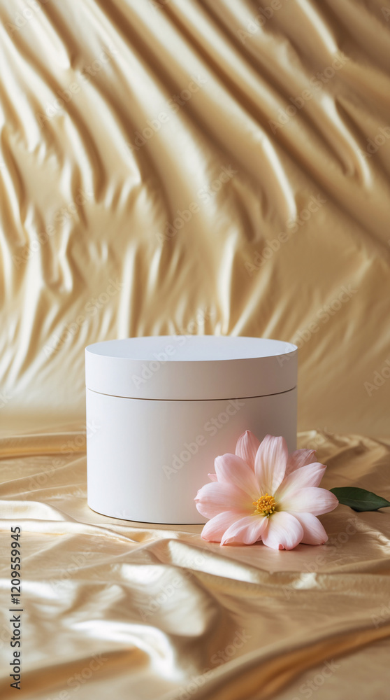White display stand featuring pastel peach colored peony flowers on golden backdrop for exclusive commercial use and promotion Realistic 3D Podium for Mockup White display stand featuring pastel peach colored peony flowers on golden backdrop for exclusive commercial use and promotion Realistic 3D Podium for Mockup