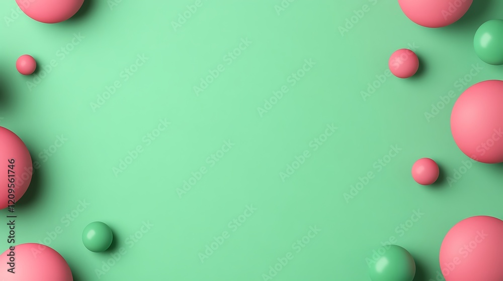 Playful Arrangement of Colorful Spheres on a Vibrant Mint Green Background for Creative Designs