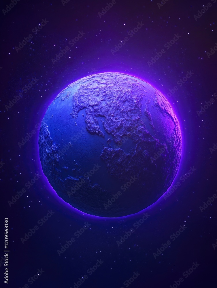 Obraz premium background of planet earth with purple glow, space background, blue and violet gradient, stars in the sky.