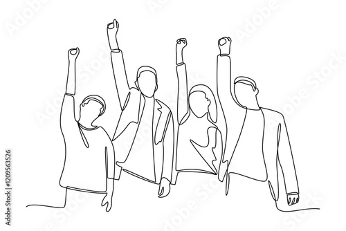 simple continuous line draw of continuous line business team spirit. Business team work minimalist concept.