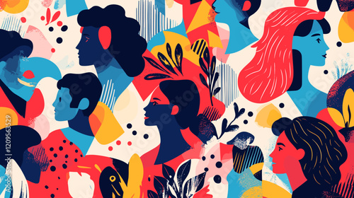 Silhouette profile group of men and women of diverse culture. Diversity multi-ethnic and multiracial people. Concept of racial equality and anti-racism. Multicultural society. Friendship
