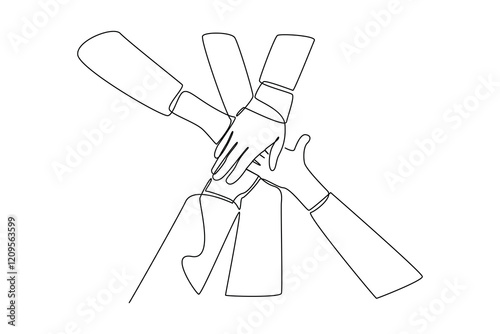simple continuous line draw of team cohesion by hand. Business team work minimalist concept.