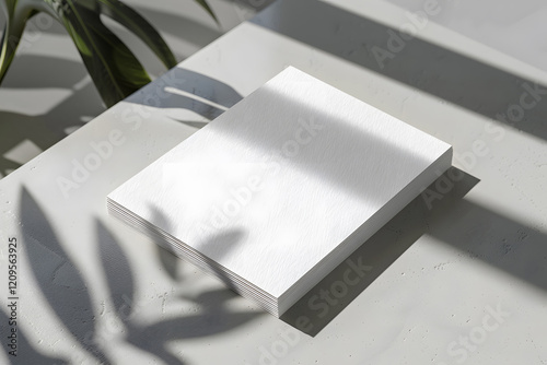 Textured business card mockup on a smooth grey background, realistic shadows. Generative Ai.