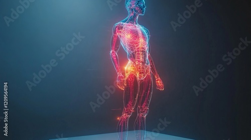 Human Body Anatomy in 3D Digital Art, A Detailed Visual Representation of the Human Skeletal and Muscular Structure. photo