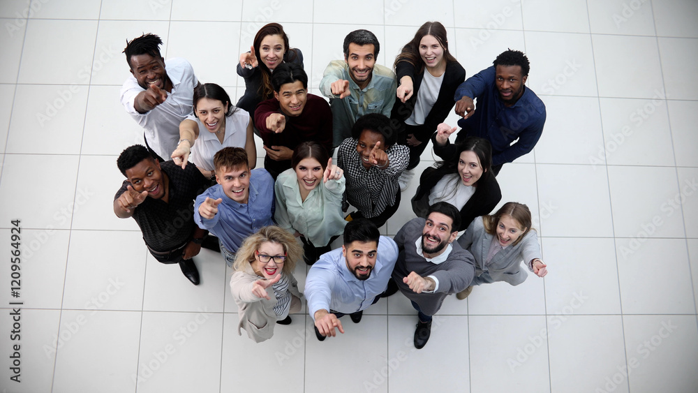 Diverse group of people standing together and waving Diverse group of people standing together and waving