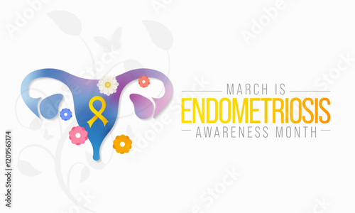 Endometriosis awareness month is observed every year in March, is a painful condition where endometrial tissue grows outside the uterus. Vector illustration