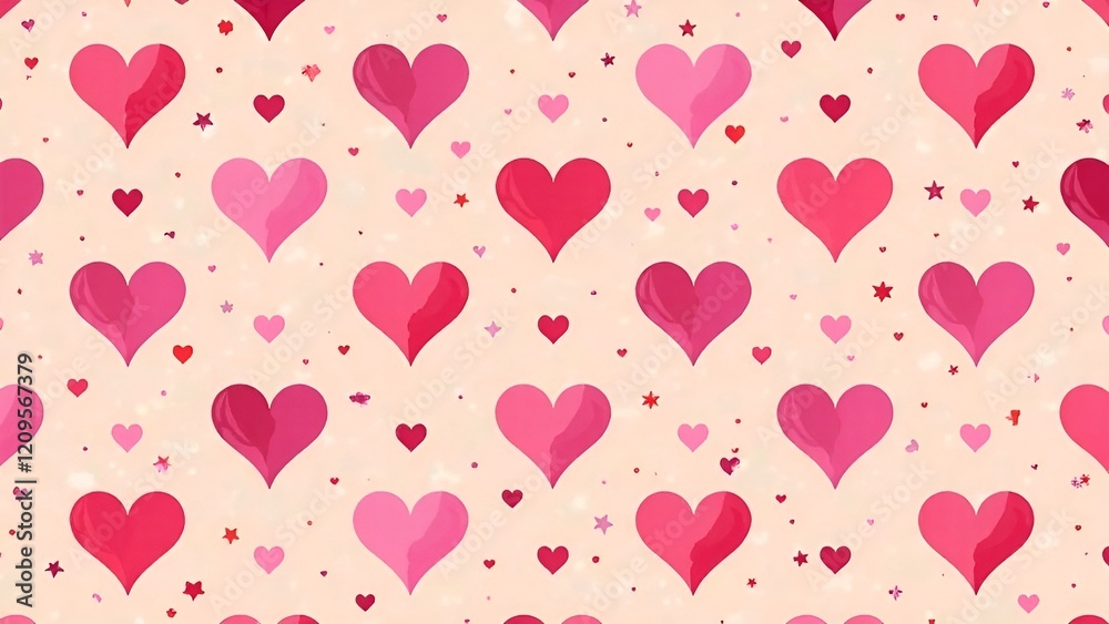 Pattern with red and pink hearts on pink background. Wrapping paper concept, seamless background. Valentine's Day. Mother's Day Pattern with red and pink hearts on pink background. Wrapping paper concept, seamless background. Valentine's Day. Mother's Day