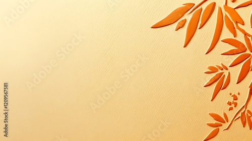 Wallpaper Mural Orange Leaf Design on Pale Yellow Textured Background Torontodigital.ca